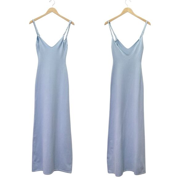 NWT PepperMayo Anastasia Maxi Dress Blue Low Back Twisted Strap Knit Size S/M - Picture 13 of 14